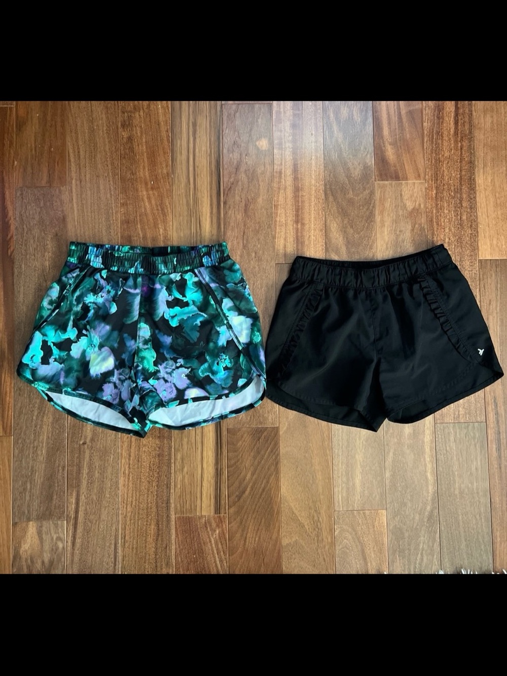 Black Athletic Shorts and Teal Floral Print Running Shorts - Girls